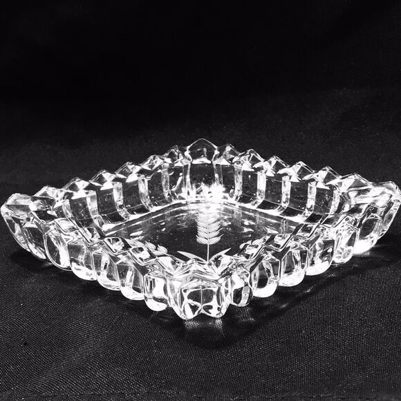 VTG HEISEY CRYSTAL SQUARE ASHTRAY RIDGELEIGH ETCHED WHEAT GLASS 1935-44 BRIDGE - Picture 4 of 8